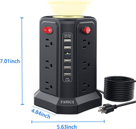 PASSUS power tower placed on a home desk organizing devices and reducing cable clutter