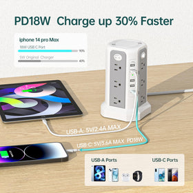 PASSUS top closeup with USB‑C and USB‑A ports showing fast charging access