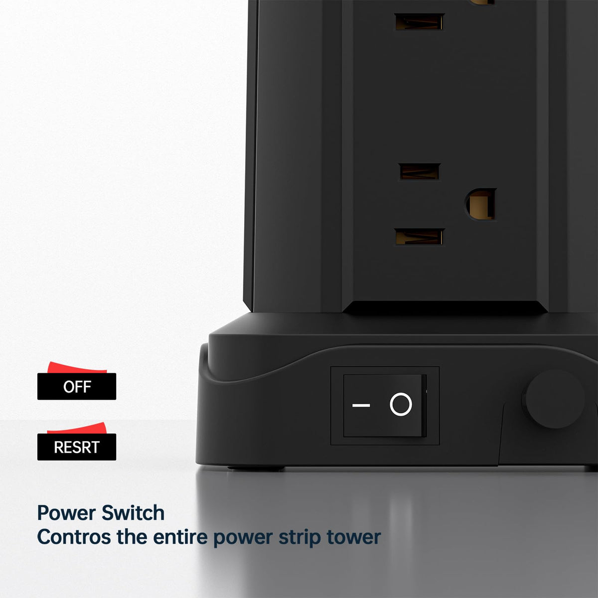 PASSUS reset/off switch labeled, integrated circuit breaker for safe protection
