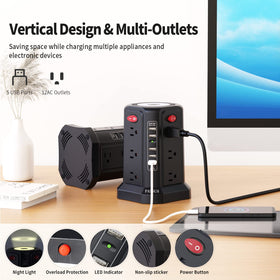 PASSUS surge protector tower USB ports in action for easy device charging