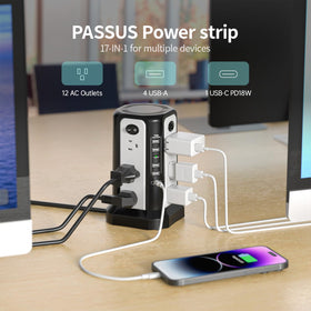 PASSUS 10ft extension cord extends reach to power multiple devices.