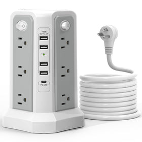 PASSUS tower front view showing 12 outlets and 5 USB ports for organized charging