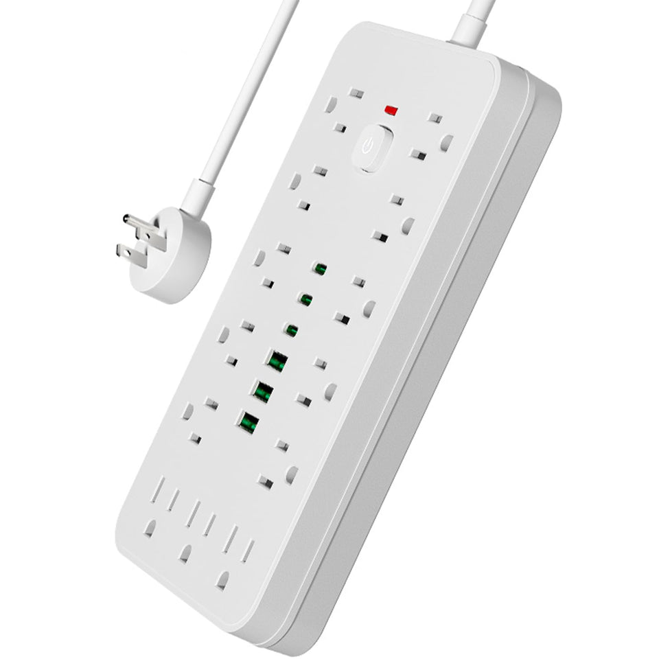 PATDEENREE surge protector with 10ft flat plug enables behind-furniture placement