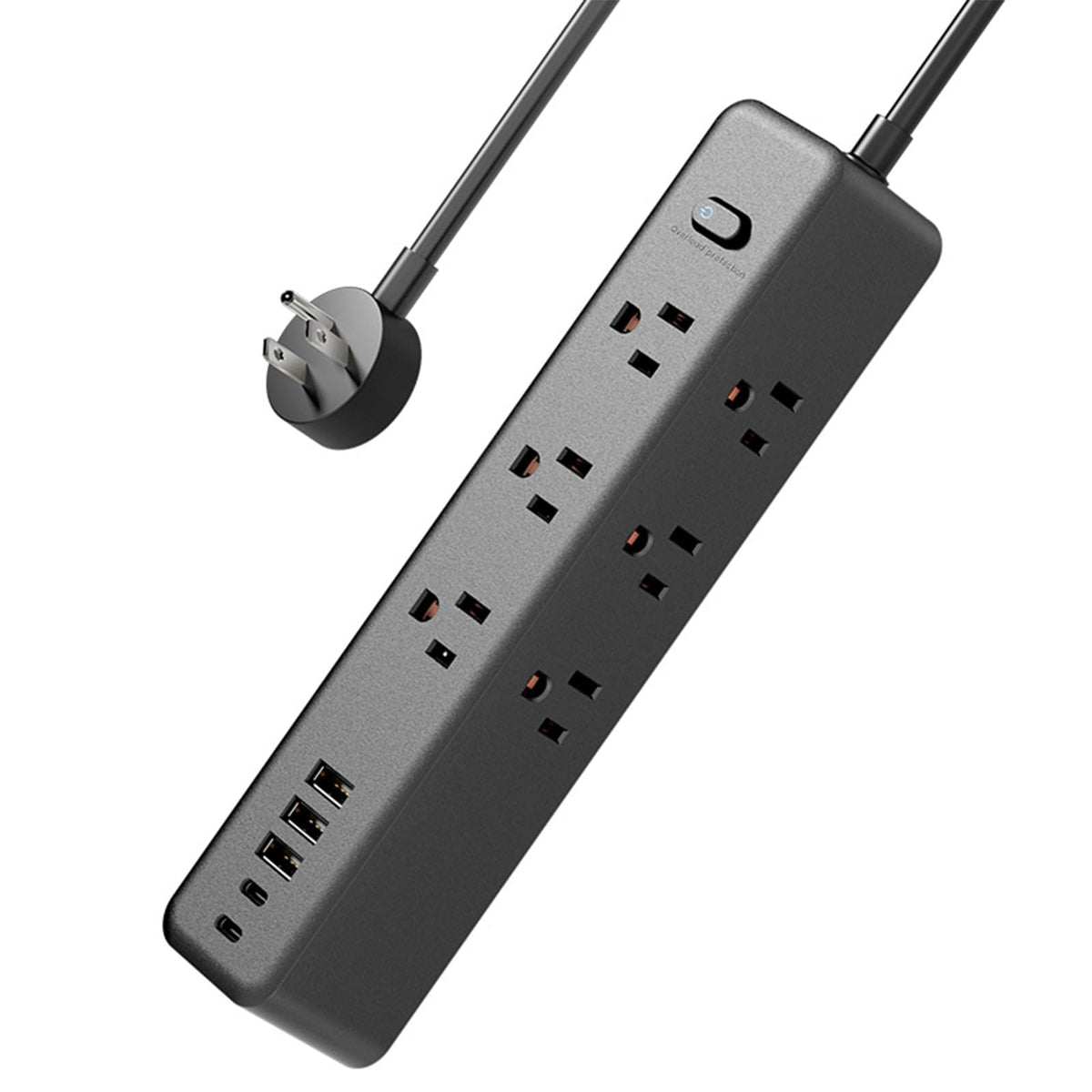 PATDEENREE surge protector with a 5ft flat plug for tight behind-furniture setups.