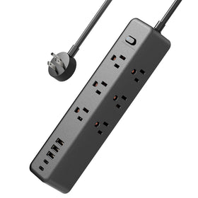 PATDEENREE surge protector with a 5ft flat plug for tight behind-furniture setups.