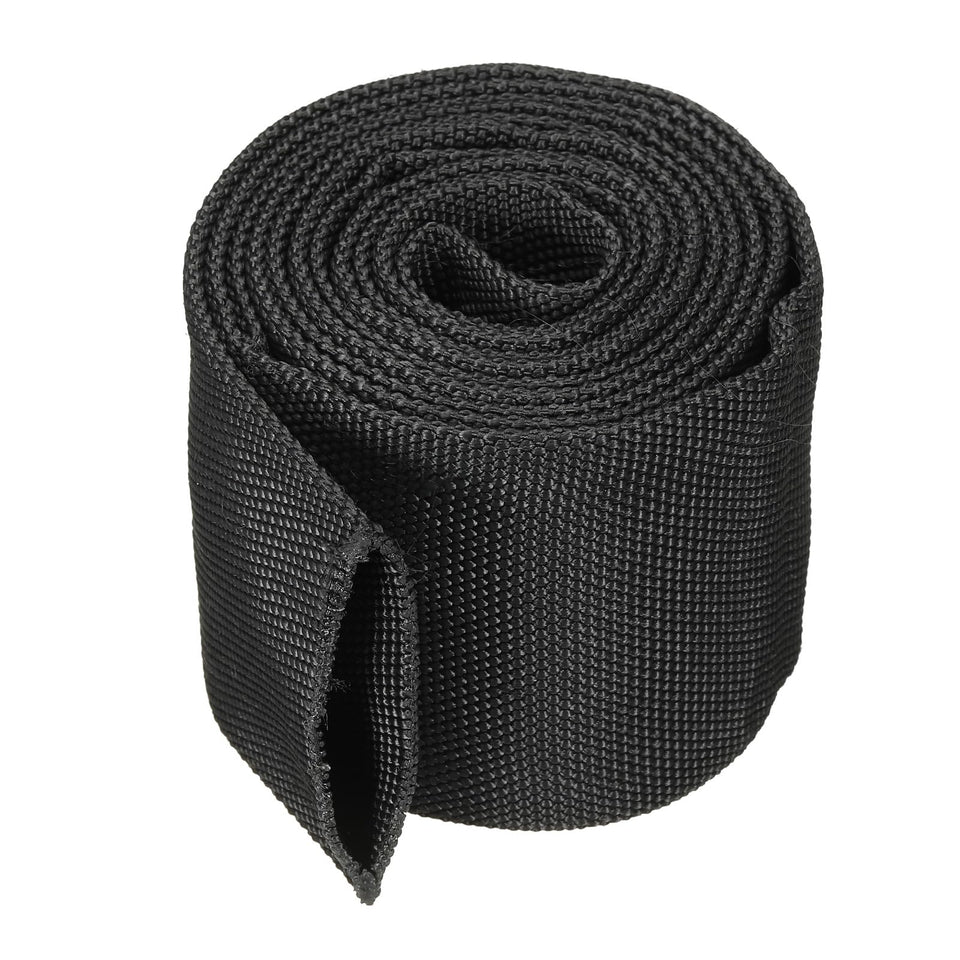PATIKIL nylon hose sleeve around a hose protects from abrasion and heat during rugged work.