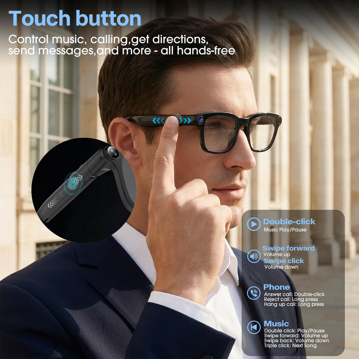 Paubea AI Smart Glasses feature noise reduction for clear audio in busy environments.