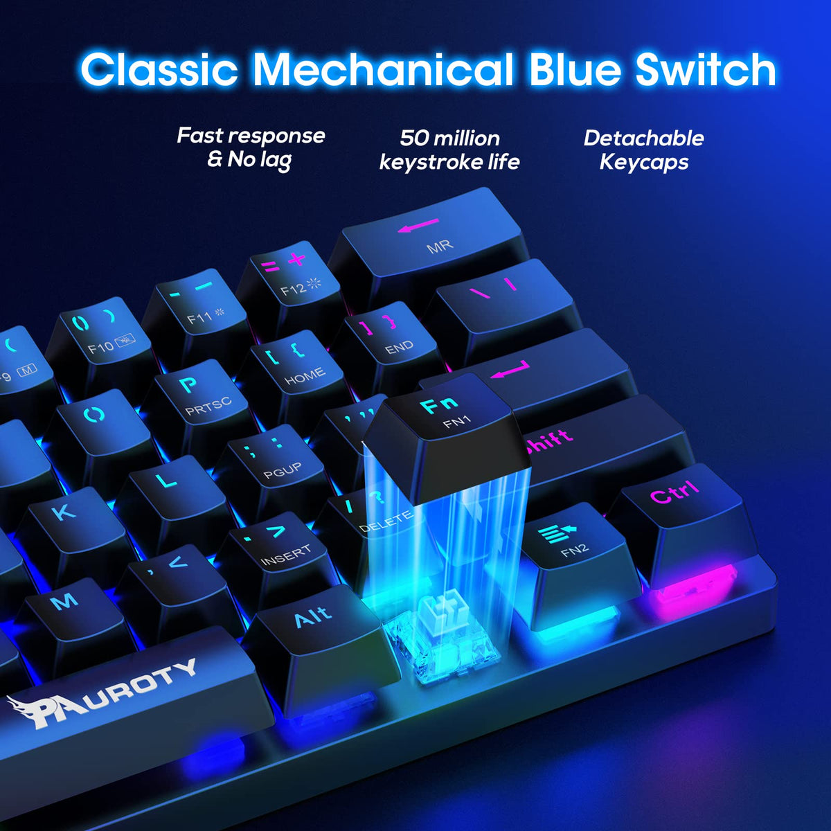 Pauroty RGB backlight detail glowing, customizable lighting for gaming ambiance