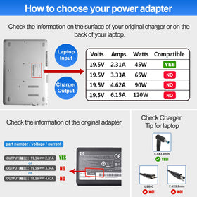 Paverost 19.5V 2.31A output delivering stable power for HP notebooks.