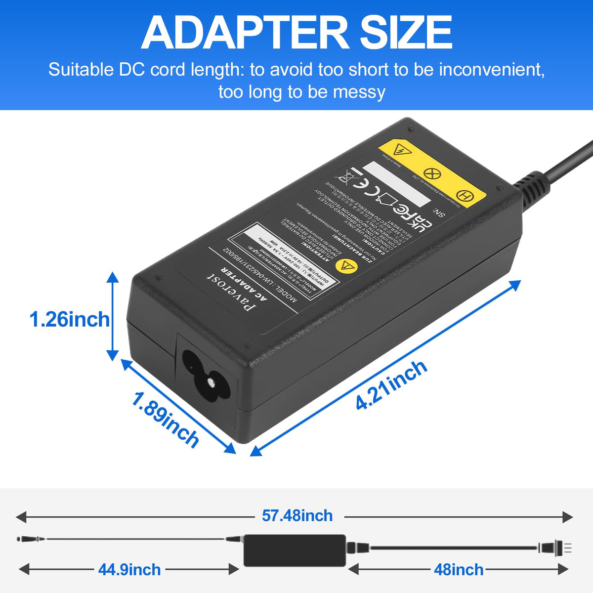 Paverost packaging shows AC adapter and three-plug cord included.
