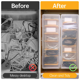 pavstine stacked organizers on a desk showing space-saving and tidy cable management benefit