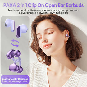 PAXA open-ear clip-on close-up demonstrating secure fit and situational awareness