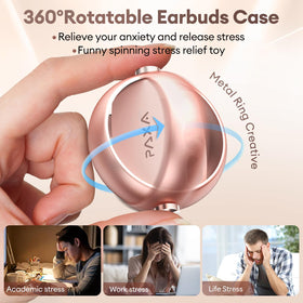 PAXA earbuds beside smartphone indicating compact size and portability