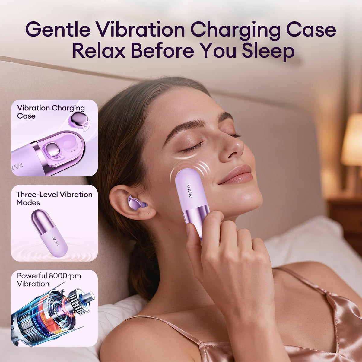 PAXA Sleep Earbuds worn in ear demonstrating lightweight, pressure-free wear