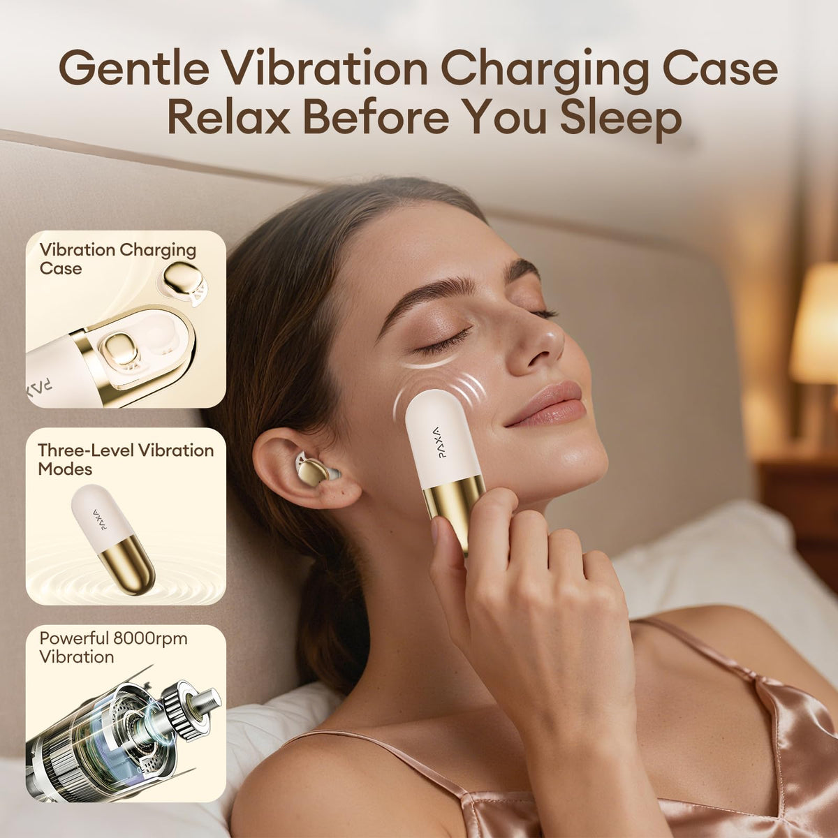 PAXA soft silicone tips deliver gentle, comfortable isolation during sleep.