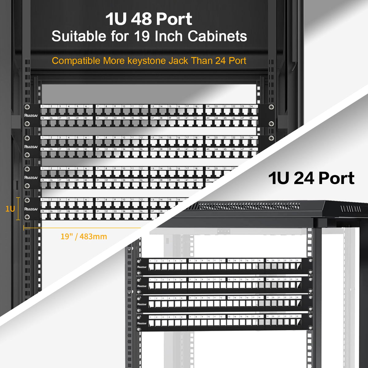 PBAEGAV populated with RJ45, HDMI and fiber keystone jacks for mixed connections