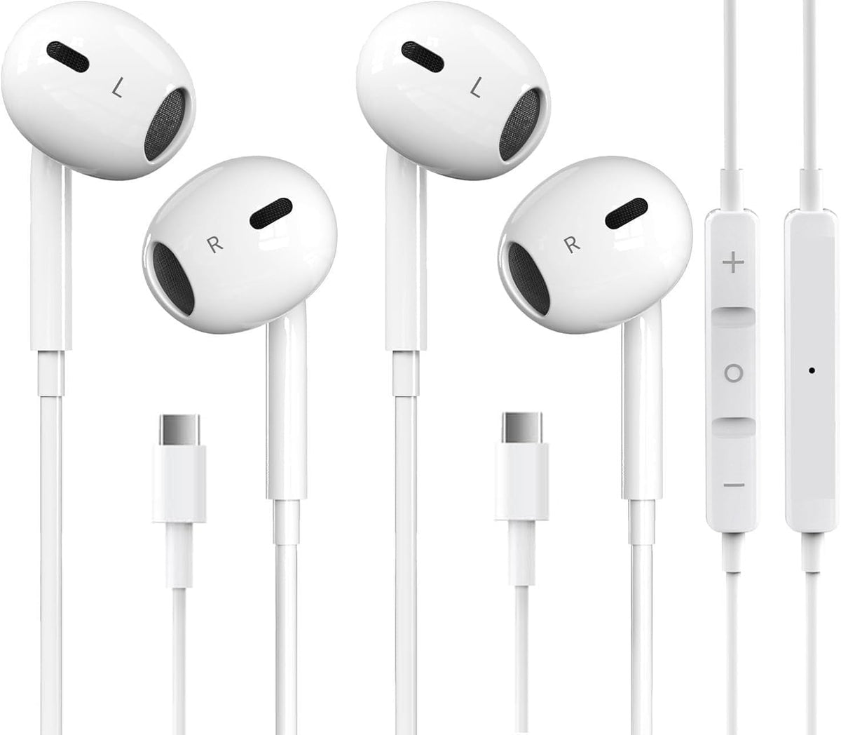 Pcwfbzf USB-C headphones 2-pack with durable cord for daily use