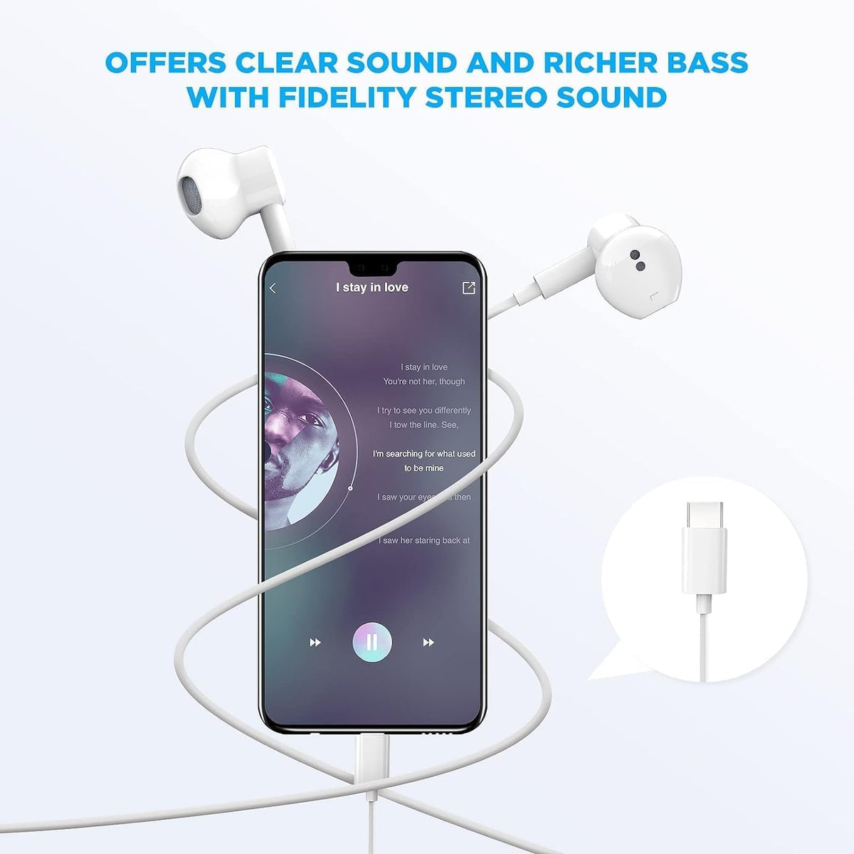 Pcwfbzf USB-C headphones ergonomic in-ear design for comfort
