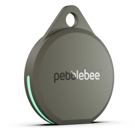 Pebblebee Clip 5 front packaging showing compact rechargeable tracker and benefits
