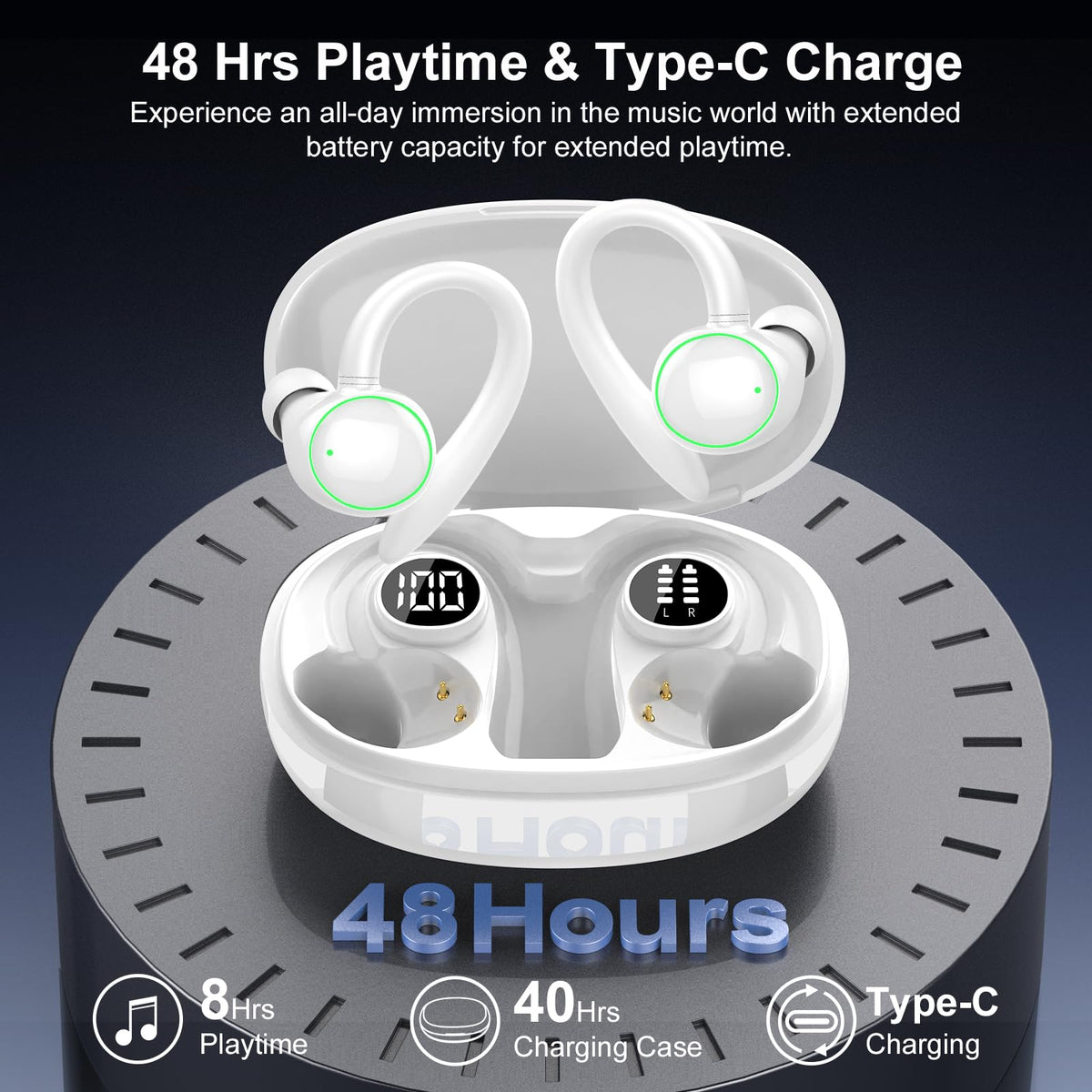 PEFUPEW charging case open with LED display, shows fast charging feedback