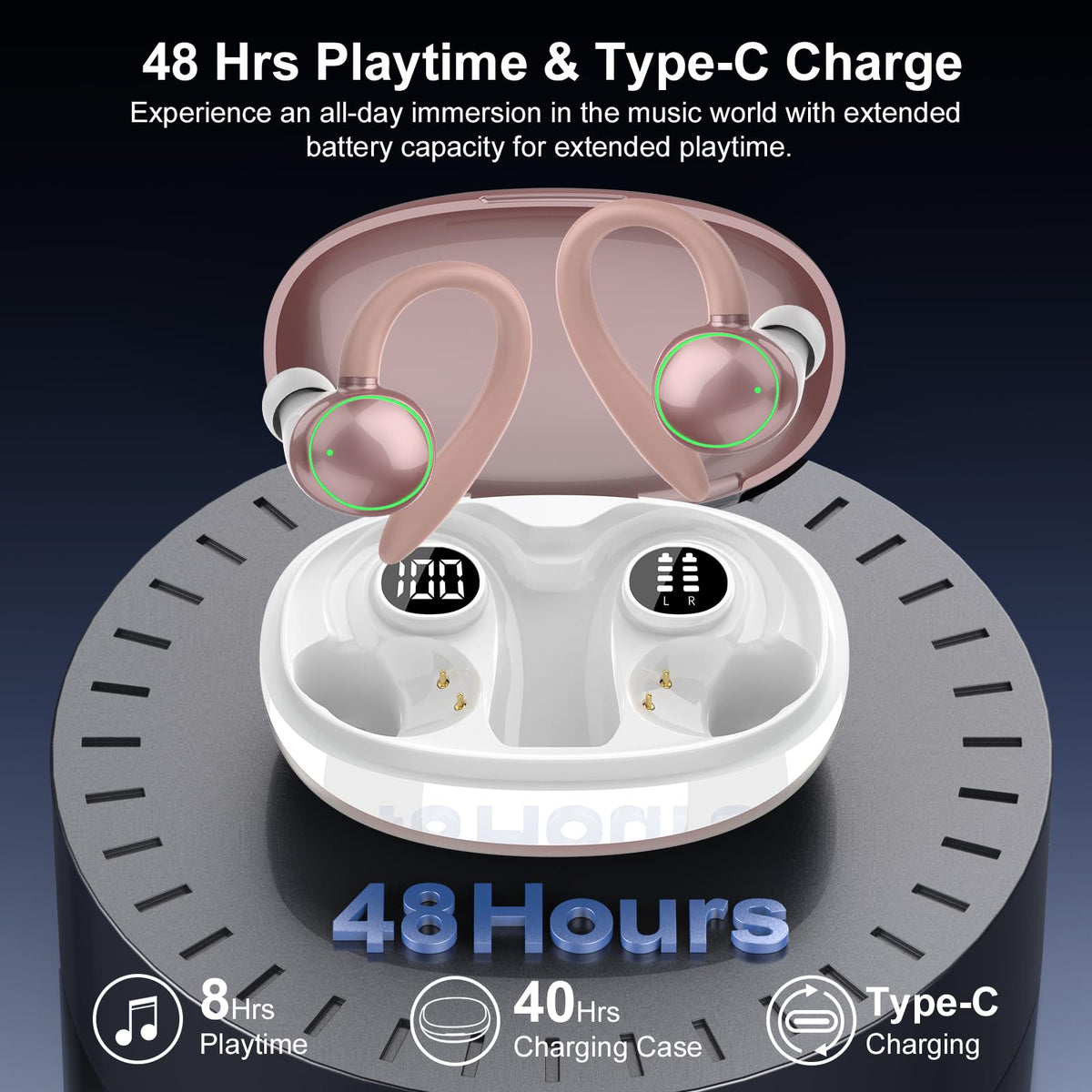 PEFUPEW earbuds in ear on a runner illustrating stable fit and hands-free workout benefit