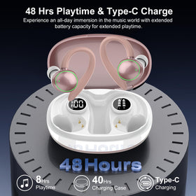 PEFUPEW earbuds in ear on a runner illustrating stable fit and hands-free workout benefit