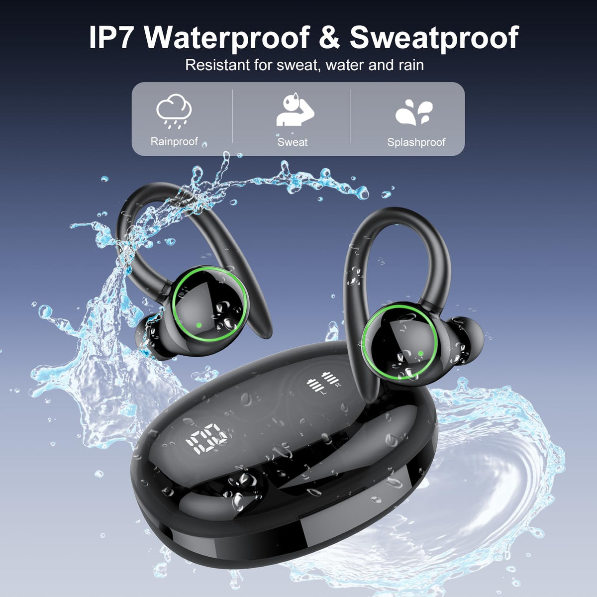 PEFUPEW IP7 waterproof earbuds withstand sweat and rain during workouts