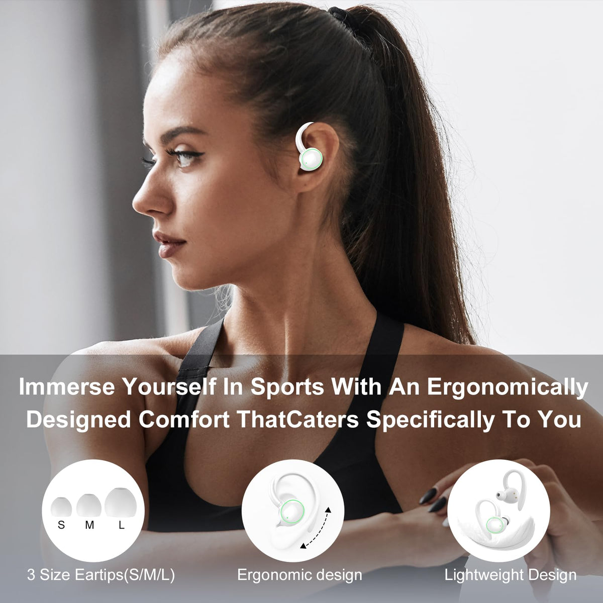 PEFUPEW earbuds in hand for size comparison, demonstrates compact portability