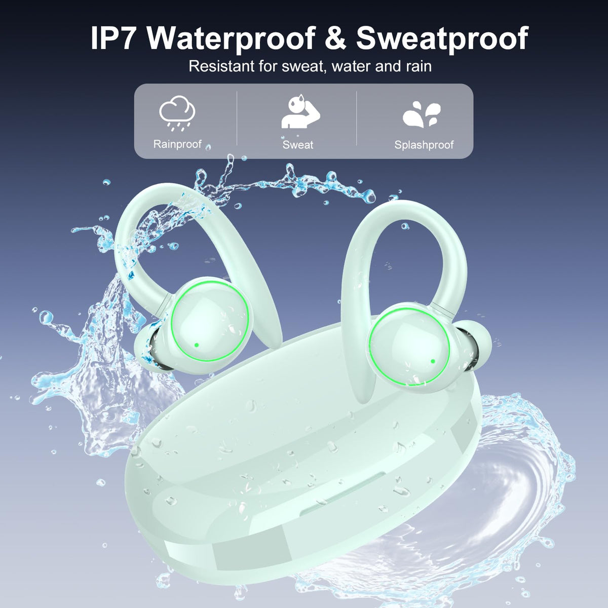 PEFUPEW earbuds beside a smartphone to show compact size and portability