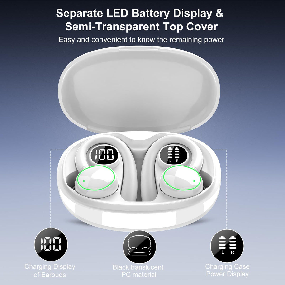 PEFUPEW earbuds with sweat droplets at gym, illustrates IP7 water resistance