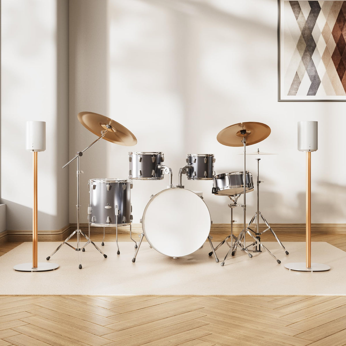 PEGZONE in living room lifestyle shot showing neat speakers and décor