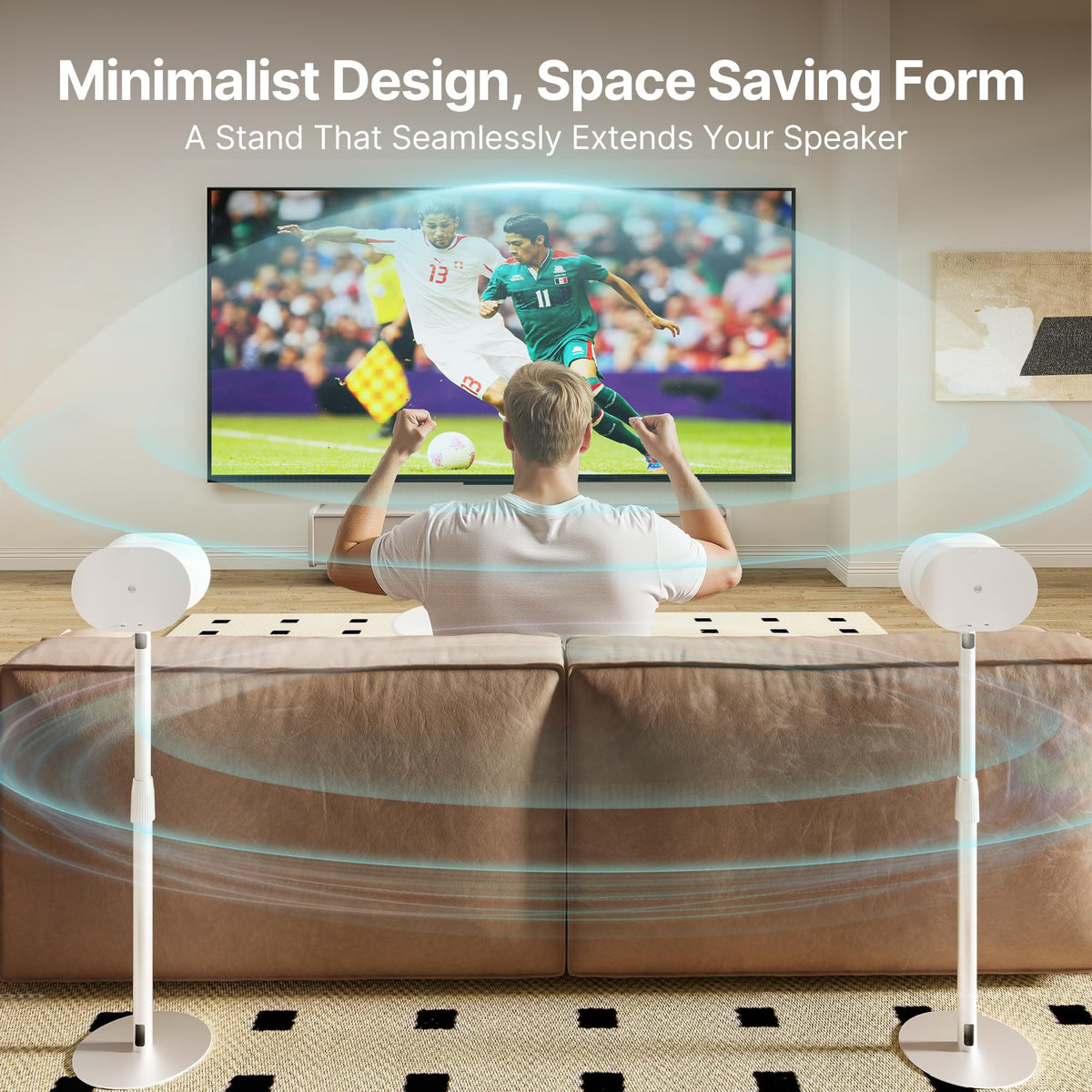 PEGZONE white finish stand for Sonos Era integrates with modern interiors.