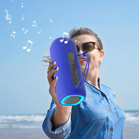Peicheng Bluetooth Speaker blue side view with RGB lights for party ambiance