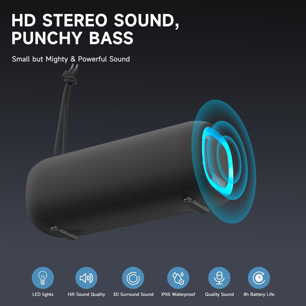 PEICHENG Bluetooth Speaker side-view for portable outdoor listening
