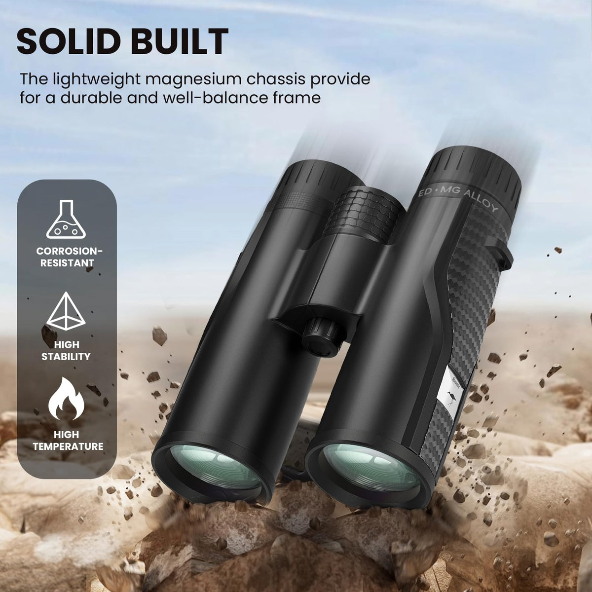 Peiketao ED HD Binoculars magnesium alloy body designed for durability and grip.