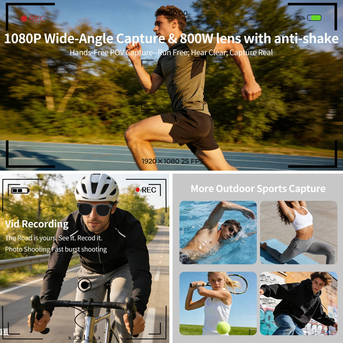 PEJE AI Smart Glasses anti-shake keeps footage steady during movement.