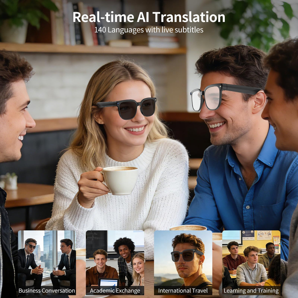 PEJE AI Smart Glasses real-time translation supports 140 languages.