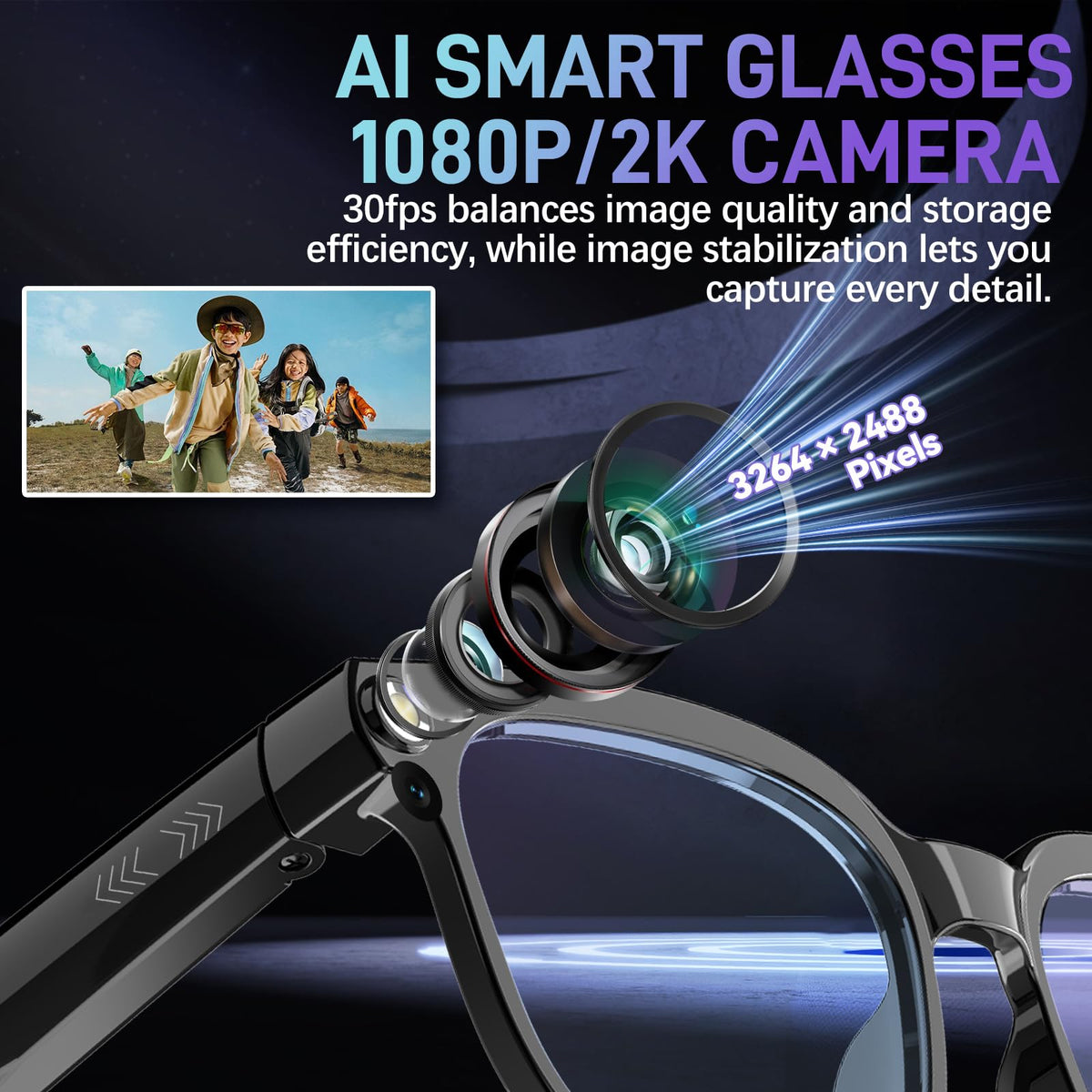 PEJE close-up of 8MP camera lens showing detail for steady 2K recording benefit