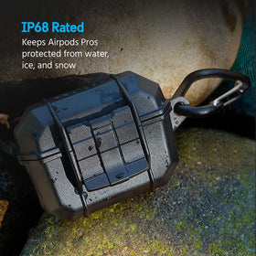 Pelican Marine Series AirPods Pro Case carabiner clip attached to backpack for travel