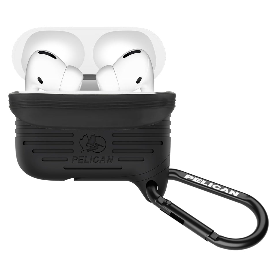 Pelican Protector AirPods Pro 3 case with black carabiner for secure, on-the-go carry