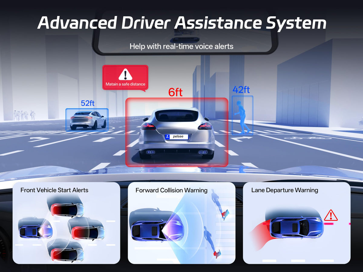 Pelsee blind-spot detection warns during lane changes.