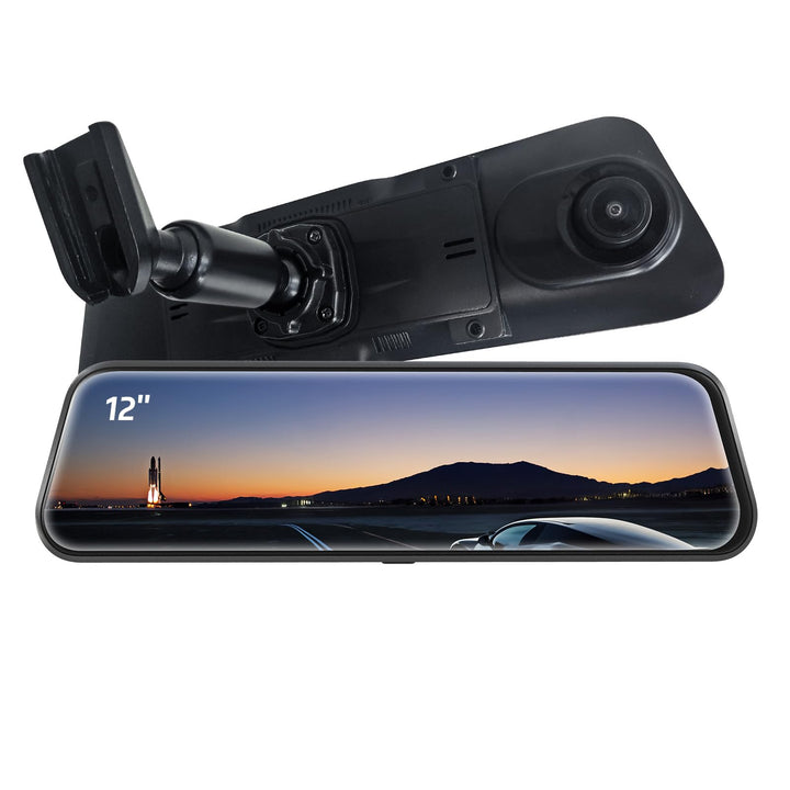 Pelsee bracket with 12-inch mirror dashcam attachment provides stable footage.
