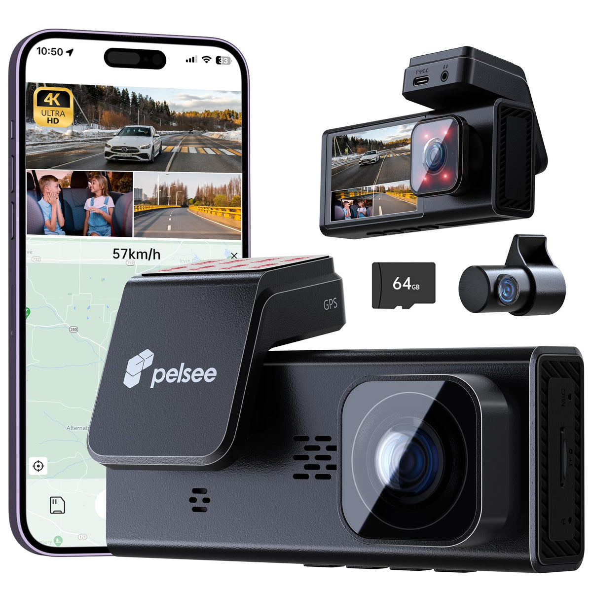 Pelsee front 4K dash cam captures signs and plates clearly for insurance claims