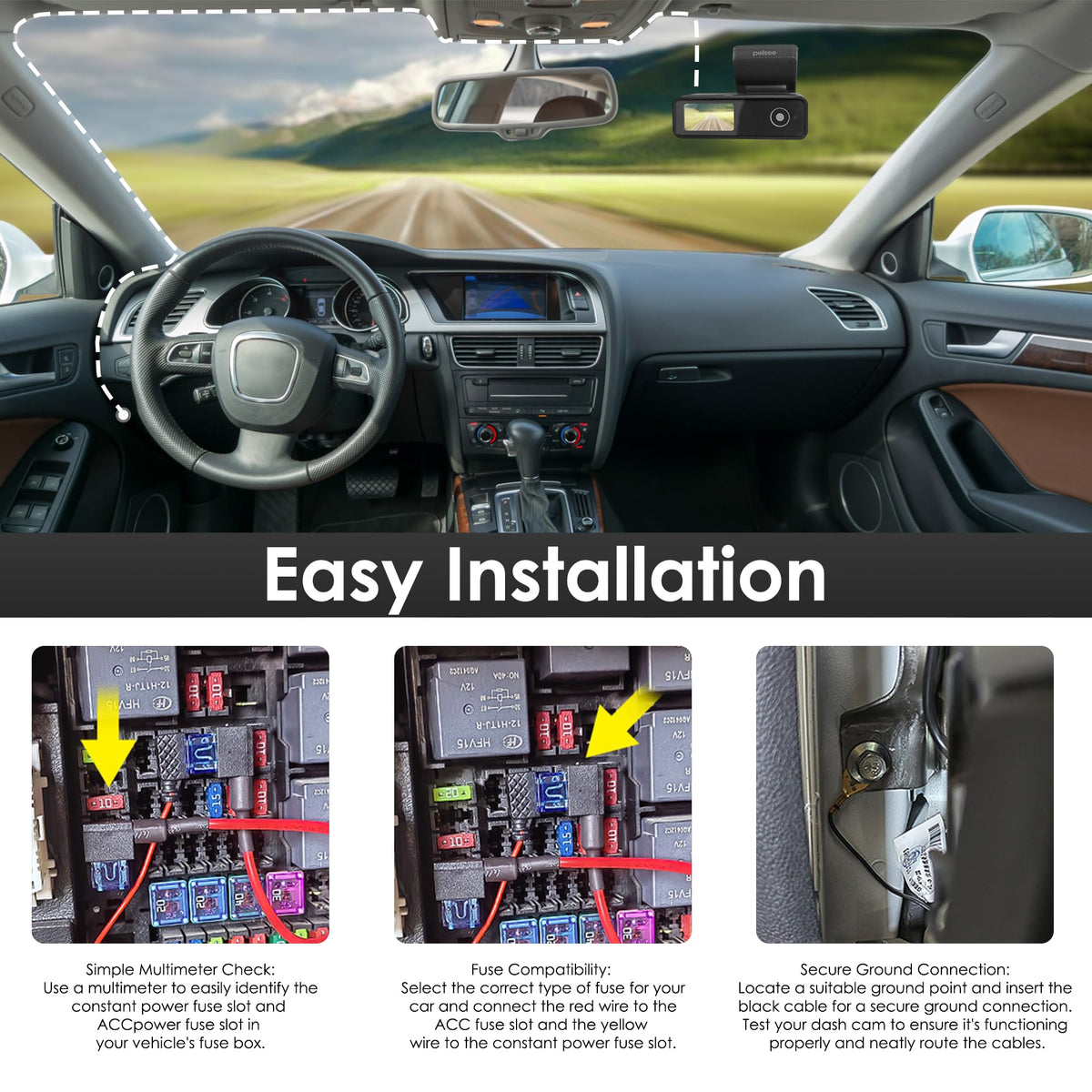 pelsee hardwire kit connected in a vehicle fuse box demonstrating tidy install