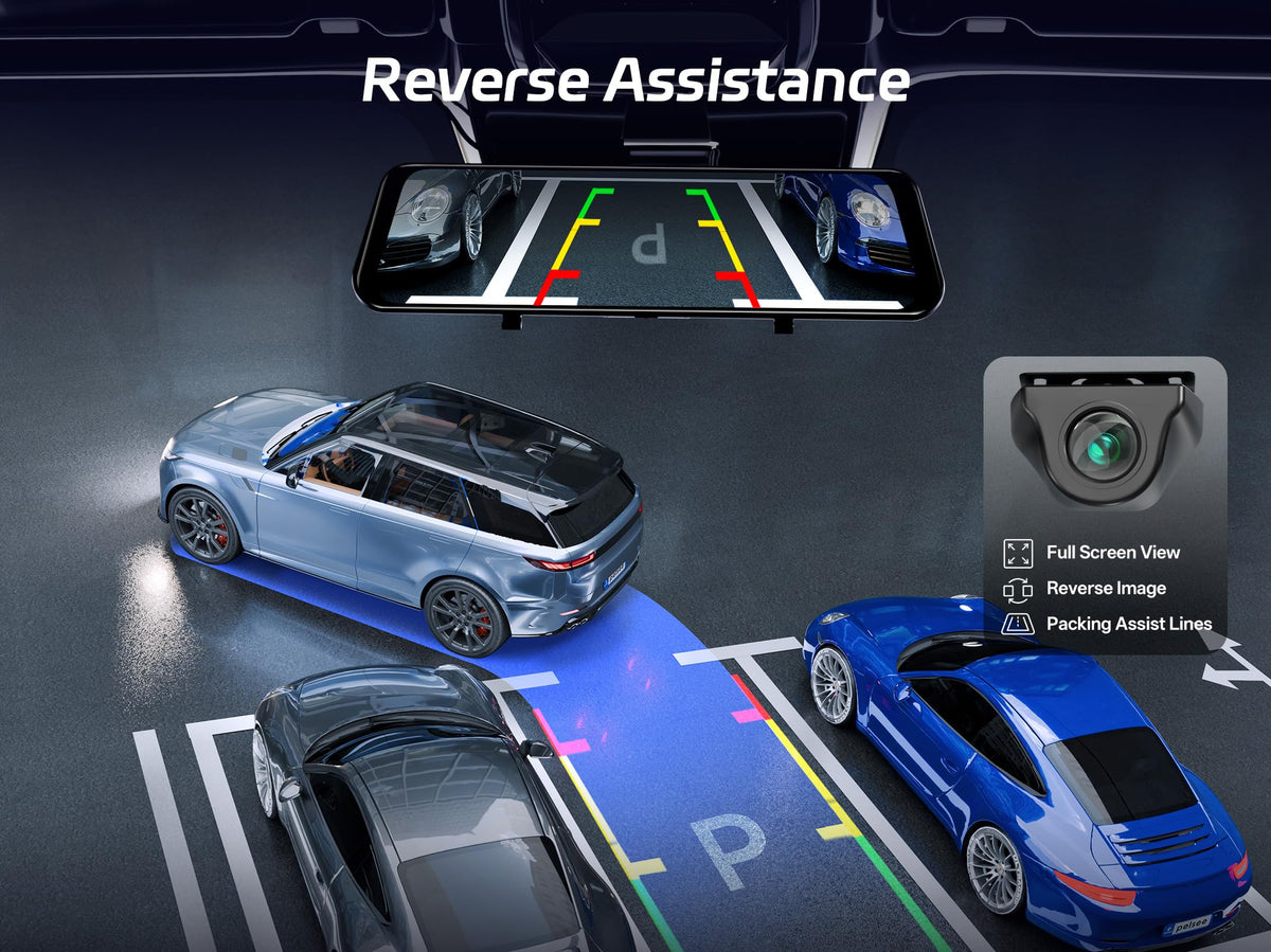 Real-time rear view and dynamic guidelines in Pelsee S12 Pro reversing mode