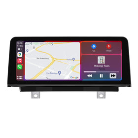 PEMP 10.25-inch head unit for BMW showing CarPlay readiness on the dashboard.