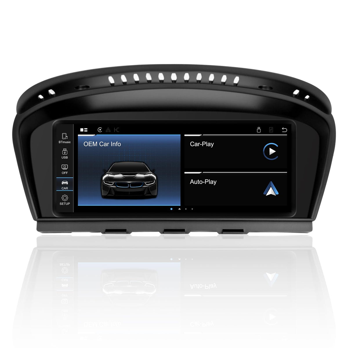 PEMP 8.8-inch Linux screen front view for BMW with CarPlay compatibility.
