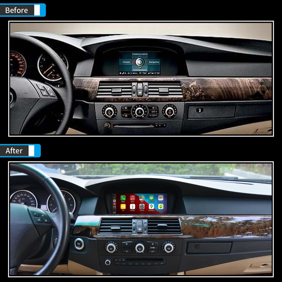 PEMP 8.8-inch Linux screen dashboard setup showing wireless CarPlay and Android Auto.