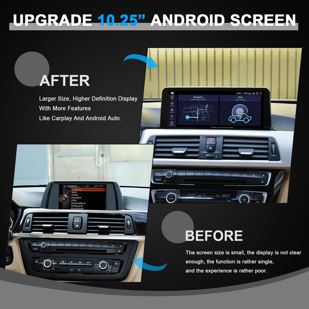 PEMP F30 CarPlay and Android Auto integration—hands-free BMW connectivity