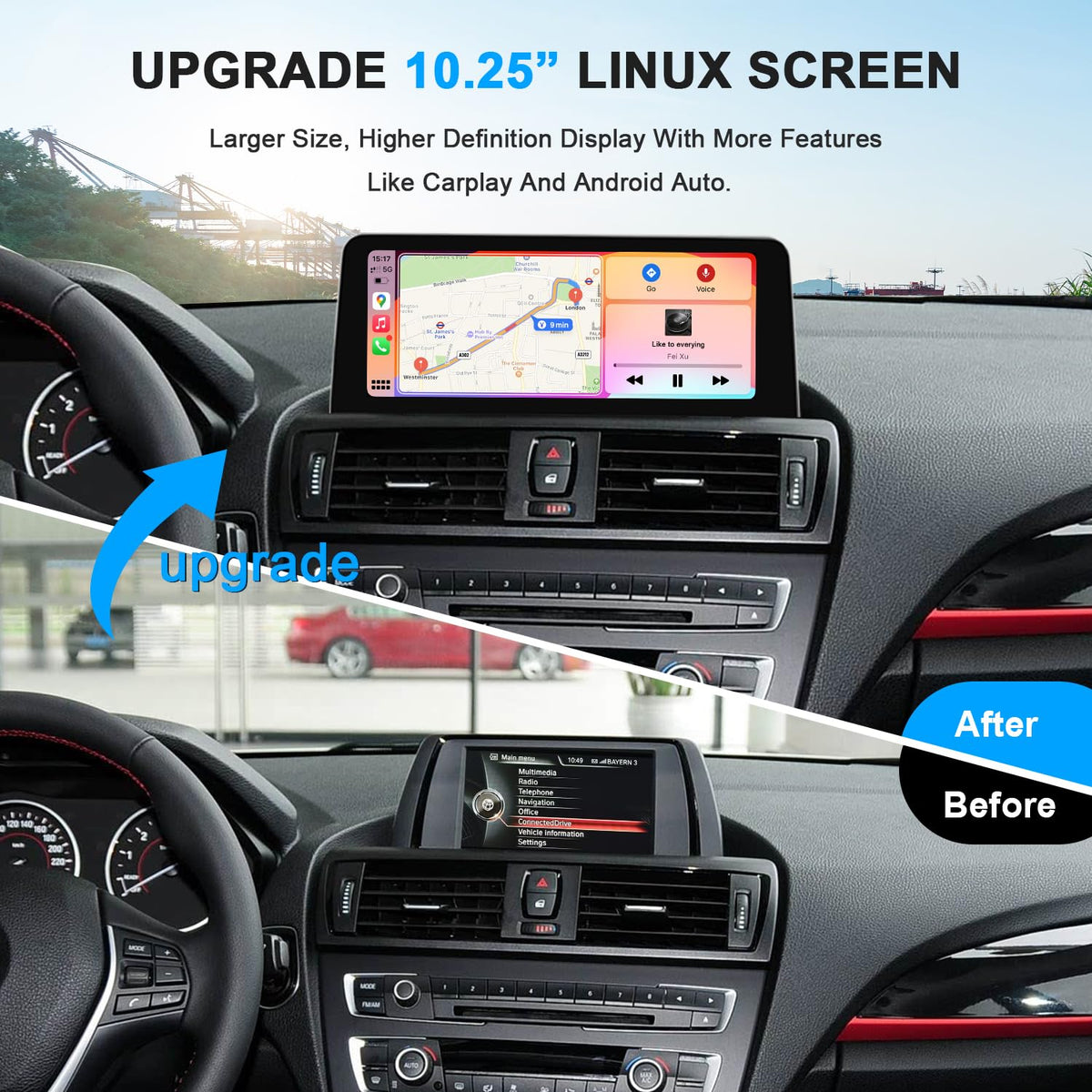 PEMP linux screen for BMW F20 delivers a crisp 1920x720 display.